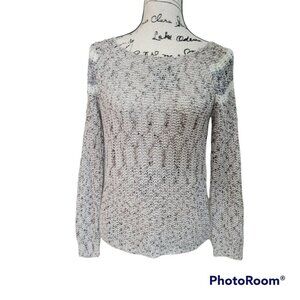 POL Boat Neck Open Knit Beige Chunky Cozy Sweater - Size Small
